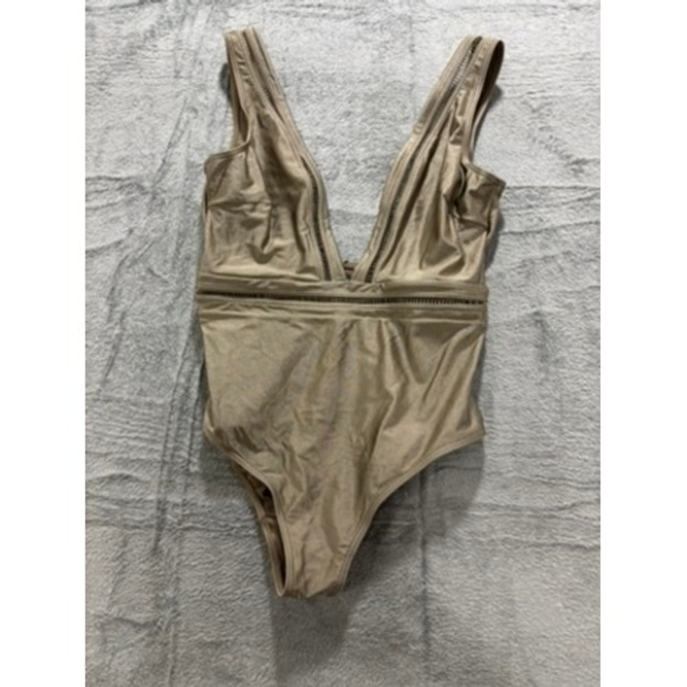 Ted Baker One Piece Swimsuit Metallic Gold Plunge Cutout‎ Luxe Swim M